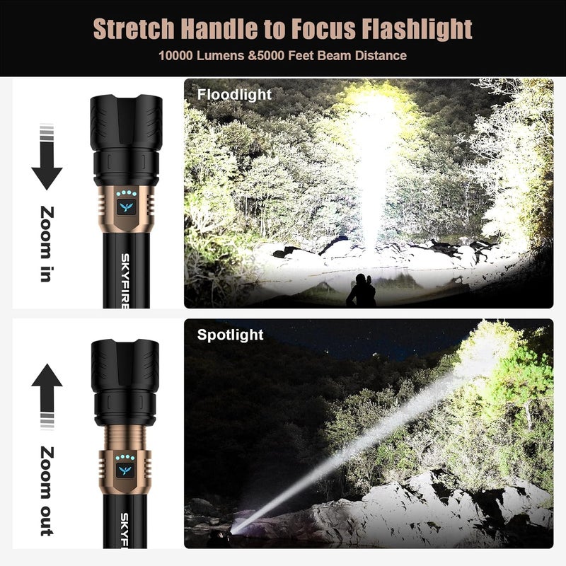 SkyFire Rechargeable Flashlights High Lumens,5000mAh Super Bright Flashlight Waterproof Powerful LED Tactical Flash Light for Camping Essentials Outdoor Home&Gifts - Image 2